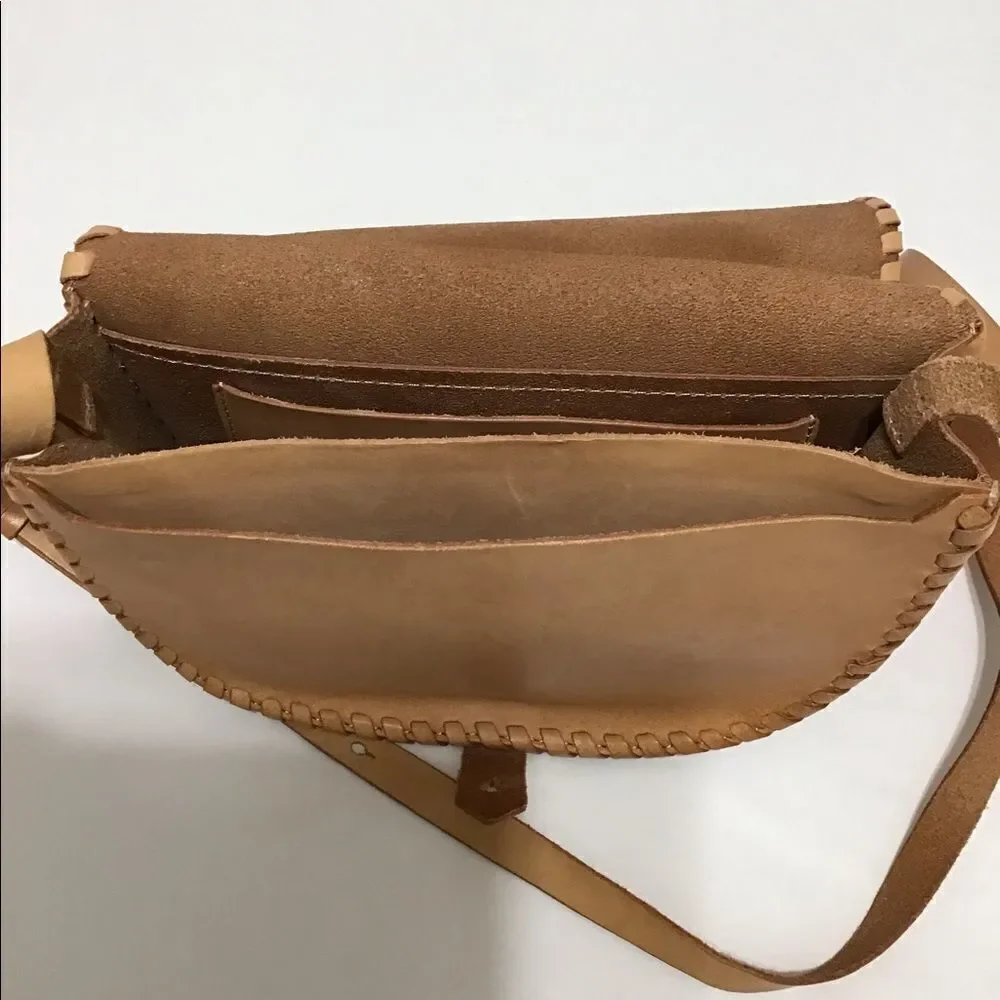 Madewell Leather Whip Stitch Natural Crossbody Bag